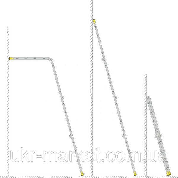 Лестница трансформер алюминиевая профессиональная четырехсекционная шарнирная 4 x 3 ступени - фото 10 - id-p1351728957