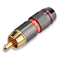 Металевий штекер під пайку FreeEnd - RCA Male R Connector Black/Red ring, фото 3