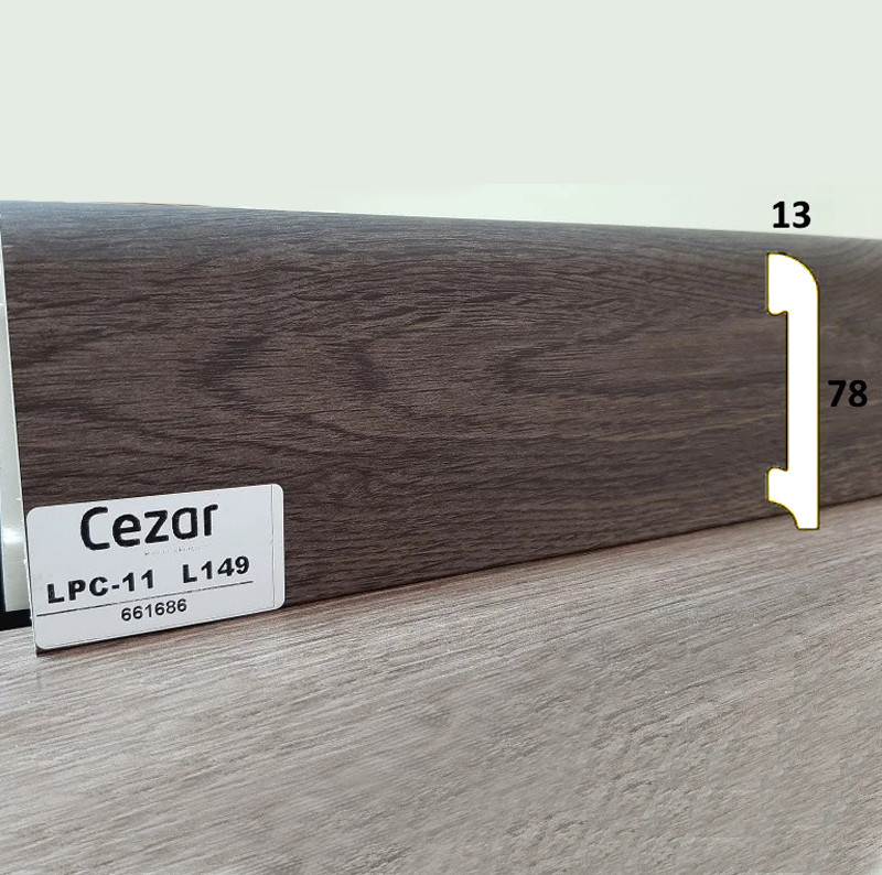 Плінтус удароміцний Cezar ELEGANCE LPC-11-L149 із дюрополімеру, висота 78 мм. Дуб карпентер темний, фото 1