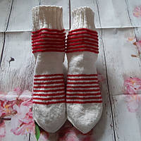 Вязаные зимние носки с узором Полоски ручная работа 39-40 размер