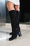 Жіночі чоботи натуральна замша чорні демісезонні на підборах 8 см, фото 2