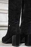 Жіночі чоботи натуральна замша чорні демісезонні на підборах 8 см, фото 3