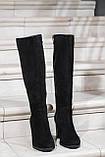 Жіночі чоботи натуральна замша чорні демісезонні на підборах 8 см, фото 6