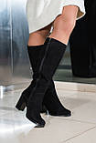 Жіночі чоботи натуральна замша чорні демісезонні на підборах 8 см, фото 7