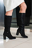 Жіночі чоботи натуральна замша чорні демісезонні на підборах 8 см, фото 8