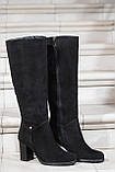 Жіночі чоботи натуральна замша чорні демісезонні на підборах 8 см, фото 9