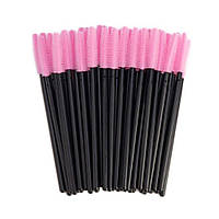 Силіконові щіточки одноразові для нарощування вій (пензлика під туш) рожеві з чорною ручкою, 50 шт.