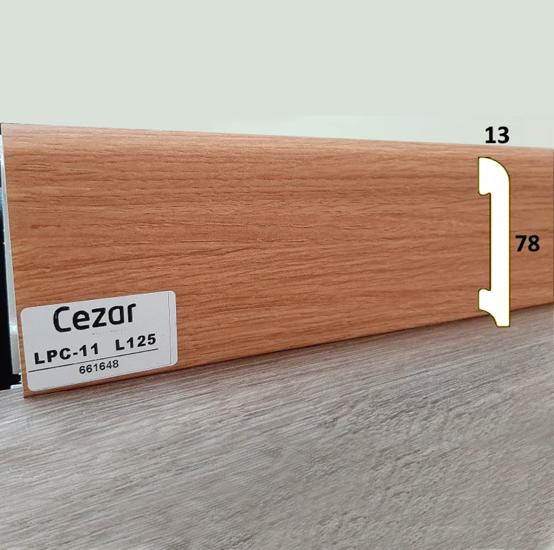 Плінтус удароміцний Cezar ELEGANCE LPC-11-L125 із дюрополімеру, висота 78 мм. Дуб шотландський, фото 1