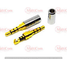 01-00-155. Штекер 3,5 4-х контактний, міні, корпус метал, без хвостової частини, сріблястий