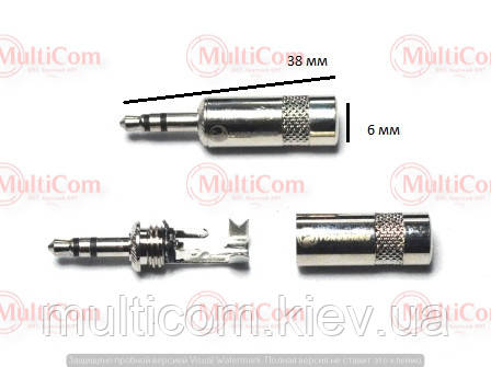 01-00-051SV. Штекер 3,5 стерео, корпус метал, без хвостової частини, діам.-4,5мм, Yongsheng, сріблястий
