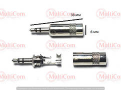 01-00-051SV. Штекер 3,5 стерео, корпус метал, без хвостової частини, діам.-4,5мм, Yongsheng, сріблястий