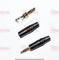 01-00-050. Штекер 3,5 стерео, корпус метал, з хвостовиком, чорний