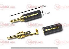 01-00-022. Штекер 2,5 4-х контактний, корпус метал, без хвостової частини, Sennheiser, чорний