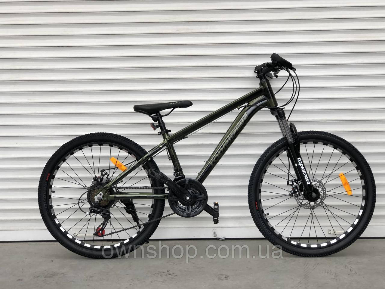 Велосипед алюмінієвий гірський TopRider-680 24" рама 14", хакі, фото 1