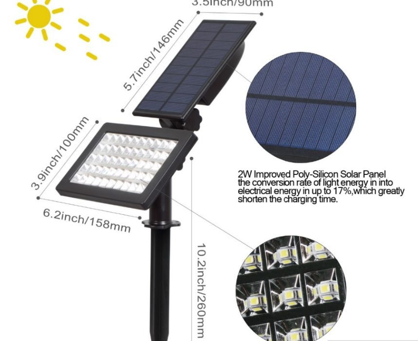 Садовий ліхтар світильник на сонячній батареї 48 Led Значного розміру