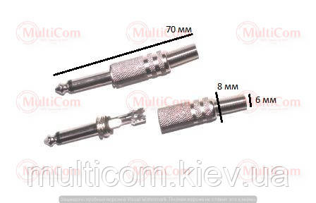 01-01-002SV. Штекер 6,3 монo, корпус метал, з пружиною, сріблястий