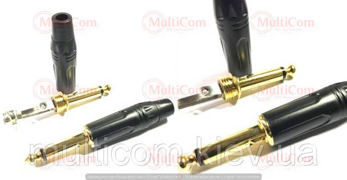 01-01-032. Штекер 6,3 монo, корпус метал, з хвостовиком, із замком, чорний, фото 1