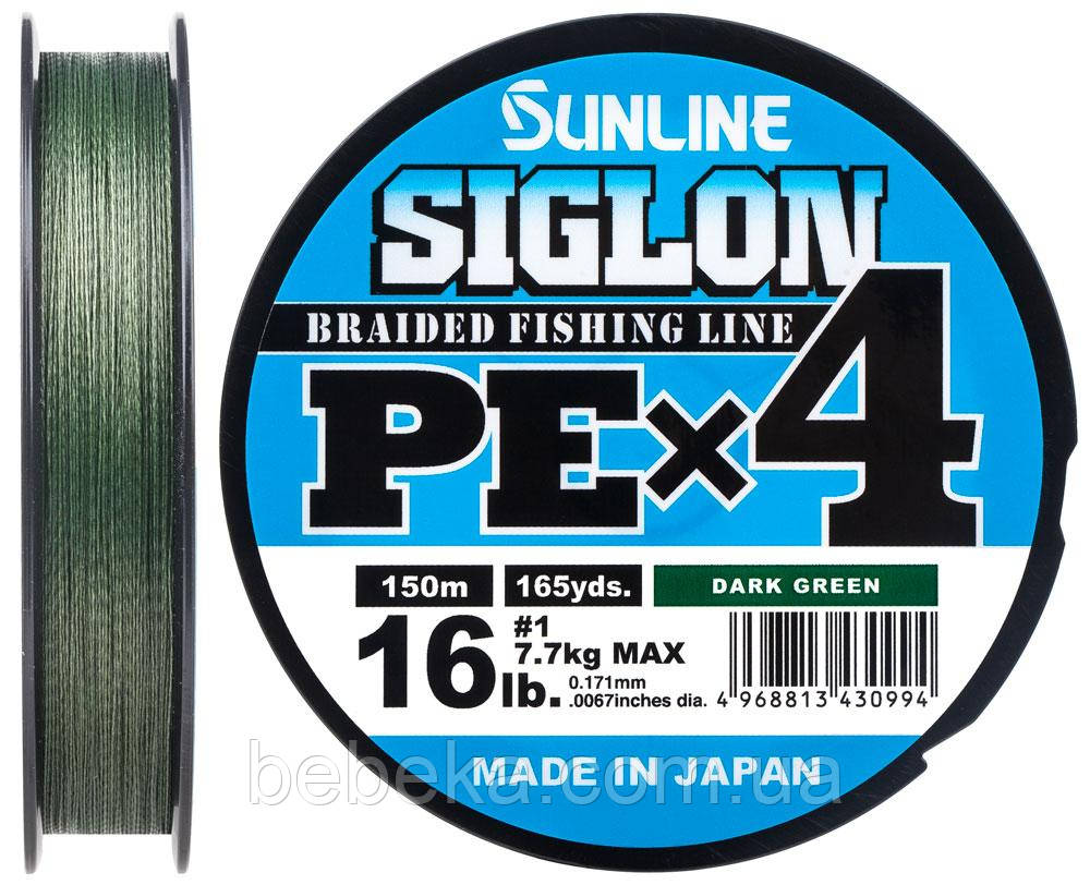 Шнур Sunline Siglon PE х4 300m (темн-зел.) #1.0/0.171 mm 16lb/7.7 kg (1658.09.46)