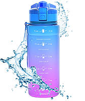 Спортивная бутылка для воды Zounich BPA free Тритан Бутылочка для спорта 500 700 мл 1 литр Голубая градиент