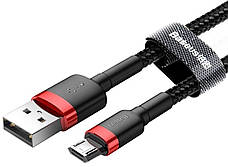Кабель для зарядки телефона/ смартфона Baseus USB - Micro USB 2.4А 1 м Чорний/ Червоний (CAMKLF-B91), фото 4