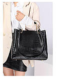Набір жіночих сумок 4 в 1 , екошкіра під крокодила, чорний, фото 2