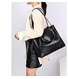 Набір жіночих сумок 4 в 1 , екошкіра під крокодила, чорний, фото 3