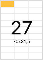 Самоклеящаяся бумага А4 (матовая) - 27 этикеток на листе. Размер: 70х31,5 мм.