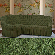 Натяжні чохли на кутові дивани і крісло, єврочохол на кутовий диван накидка жакардовий Туреччина Зелений