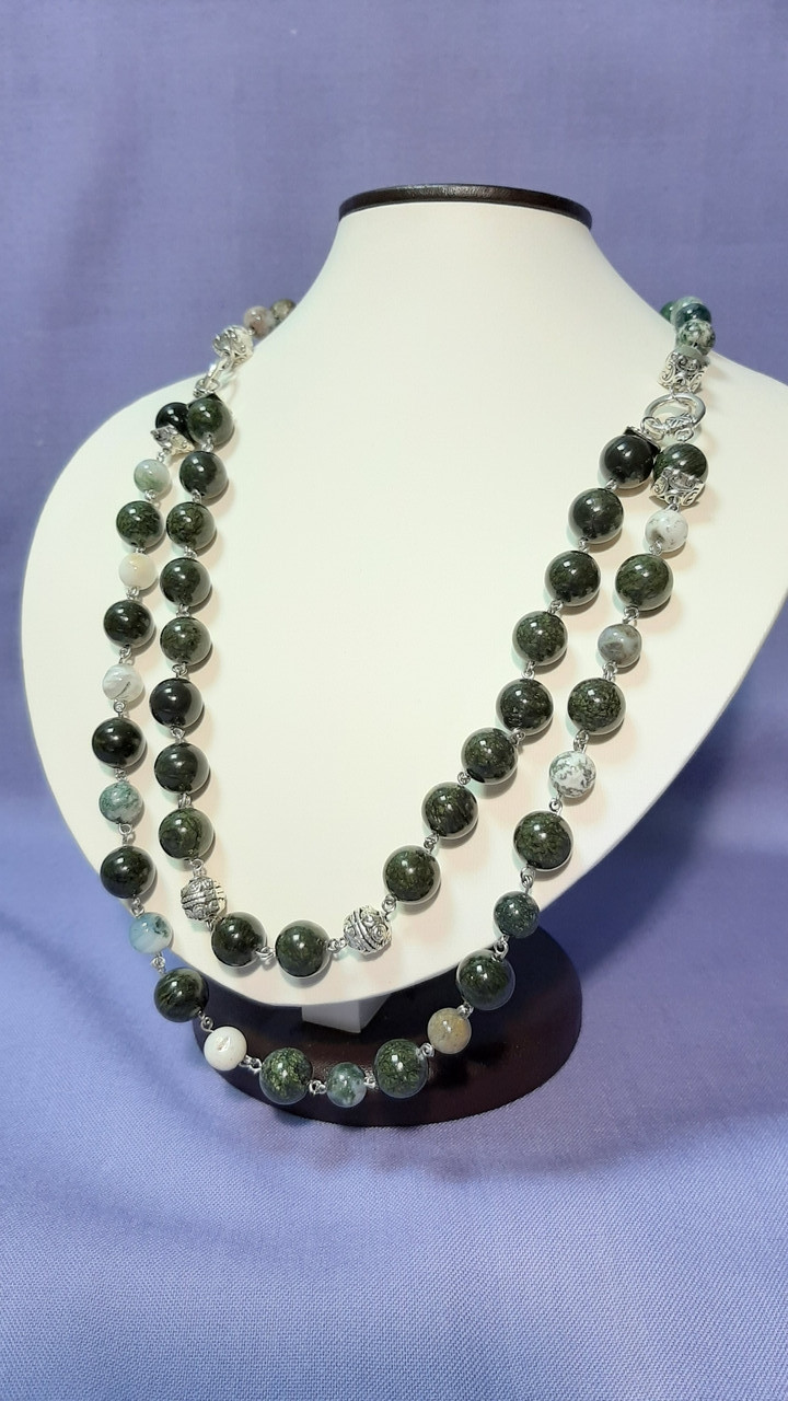 ЛАСНА ТРАВКА, яшма мохова, змійовик. Намисто з натурального каменю, фото 1