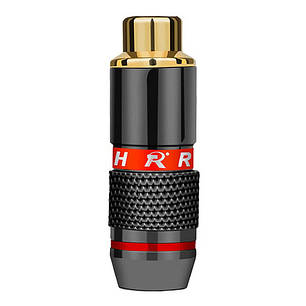 Гніздо RCA під пайку, корпус металевий R Connector FreeEnd - RCA Male Black/Red ring, фото 2