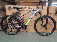 Взрослый спортивный горный велосипед AZIMUT GEMINI колеса 29 дюймов GFRD / SHIMANO / рама 17"/ серо-зеленый