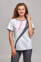 Блуза медична жіноча Айс ELIT COTTON Білий+асфальт+рожевий