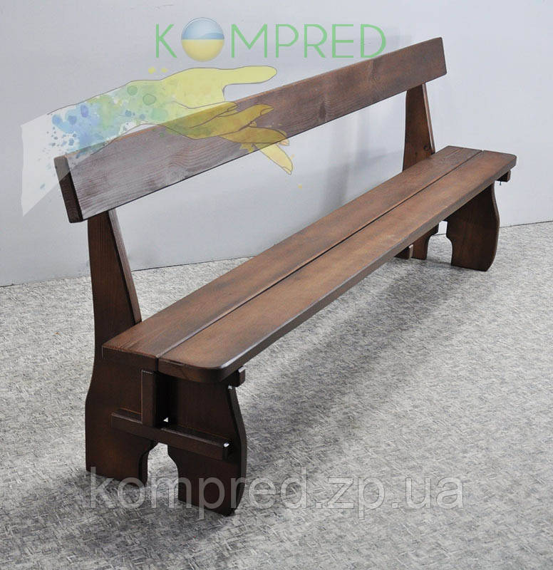 Скамья 2м со спинкой из натурального дерева Деревенская
