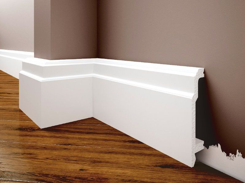 Ударостійкий плінтус LPC-26 з дюрополімер з кабель-каналом білого кольору Cezar висотою 103мм .Плінтус цезар, фото 1