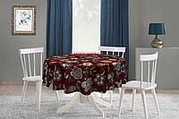 Скатерть круглая хлопок тефлоновая водоотталкивающая гидрофобная пропитка серые цветы на бордовом фоне