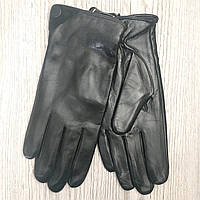 Перчатки мужские кожаные на плюше сенсорные черные