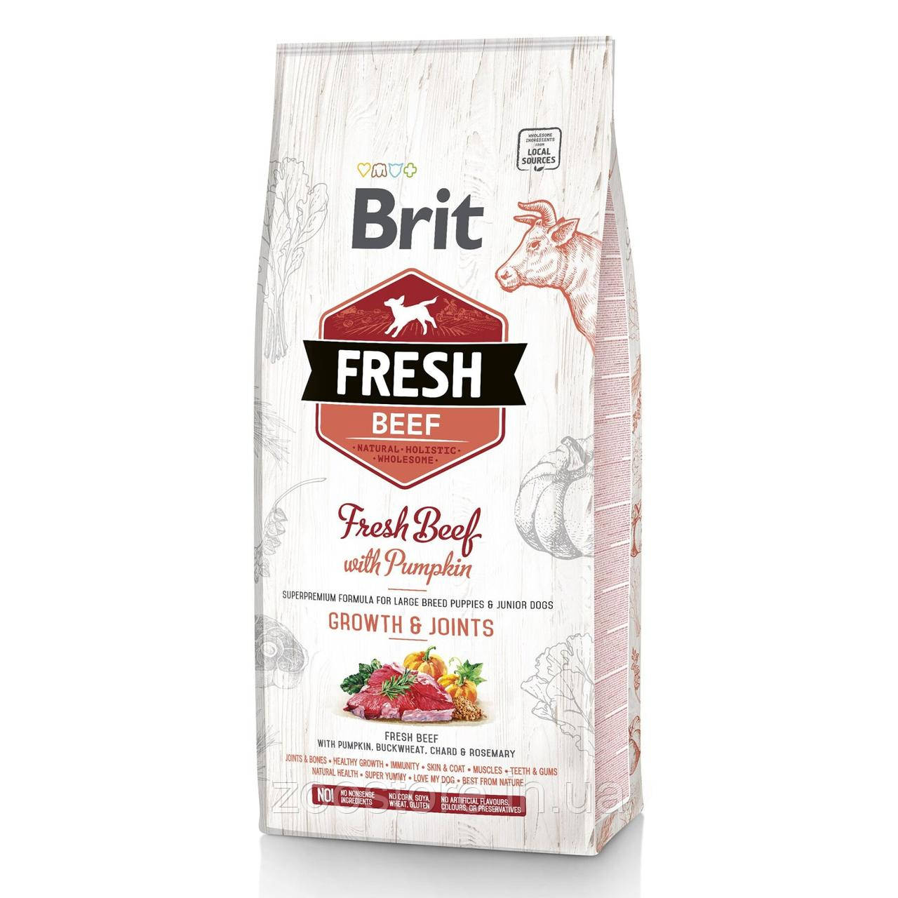 Сухий корм для цуценят і молодих собак великих порід Brit Fresh Beef with Pumpkin 12 кг (яловичина)