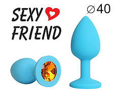 ВТУЛКА АНАЛЬНА синя, колір кристала жовтогарячий, силікон