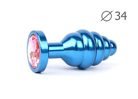 ВТУЛКА АНАЛЬНА "BLUE PLUG MEDIUM" (синя), L 80 мм D 34 мм, вага 90 г, колір кристала рожевий