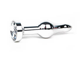 СЕРЕБРЯНА АНАЛЬНА ВТУЛКА, L 103 мм D 28 мм, вага 80 г, колір кристала безбарвний