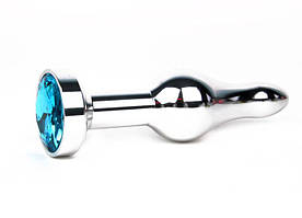 СЕРЕБРЯНА АНАЛЬНА ВТУЛКА, L 103 мм D 28 мм, вага 80 г, колір кристала блакитний