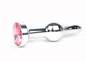 СЕРЕБРЯНА АНАЛЬНА ВТУЛКА, L 103 мм D 28 мм, вага 80 г, колір кристала рожевий