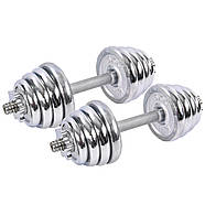 Гантелі 25 кг 2 шт. по 12.5 кг. розбірні хромовані KIS (2 грифи l-33 см, хром. млинці), фото 2