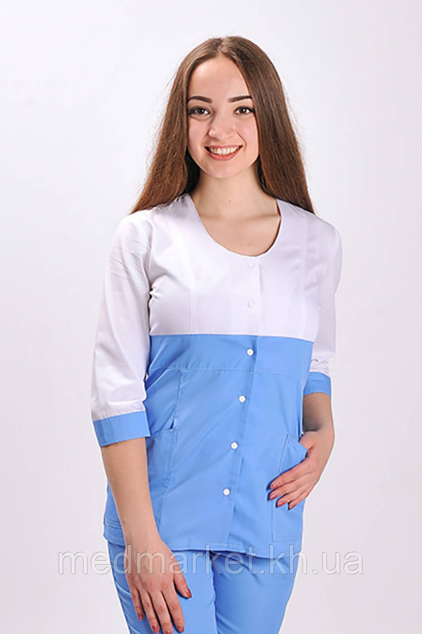 Блуза медична жіноча Роуз ELIT COTTON Білий/блакитний