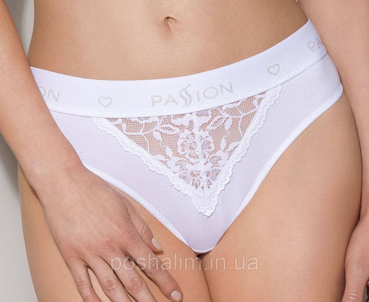 Трусики жіночі з широкою гумкою і мереживом Passion PS001 PANTIES white, size S, фото 1