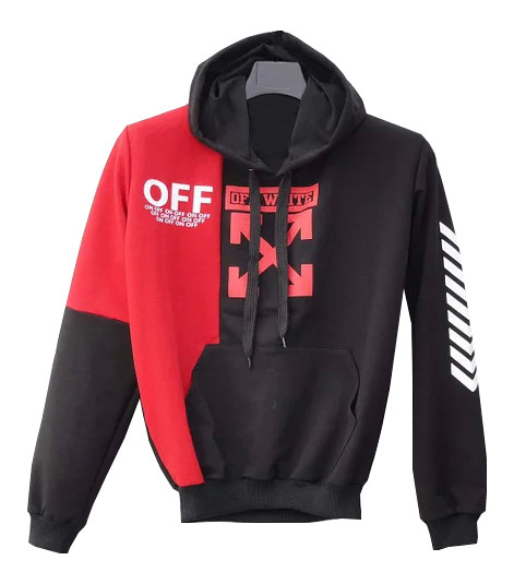 Толстовка з капюшоном двунитка Off White колір чорний/червоний р. 44, 46