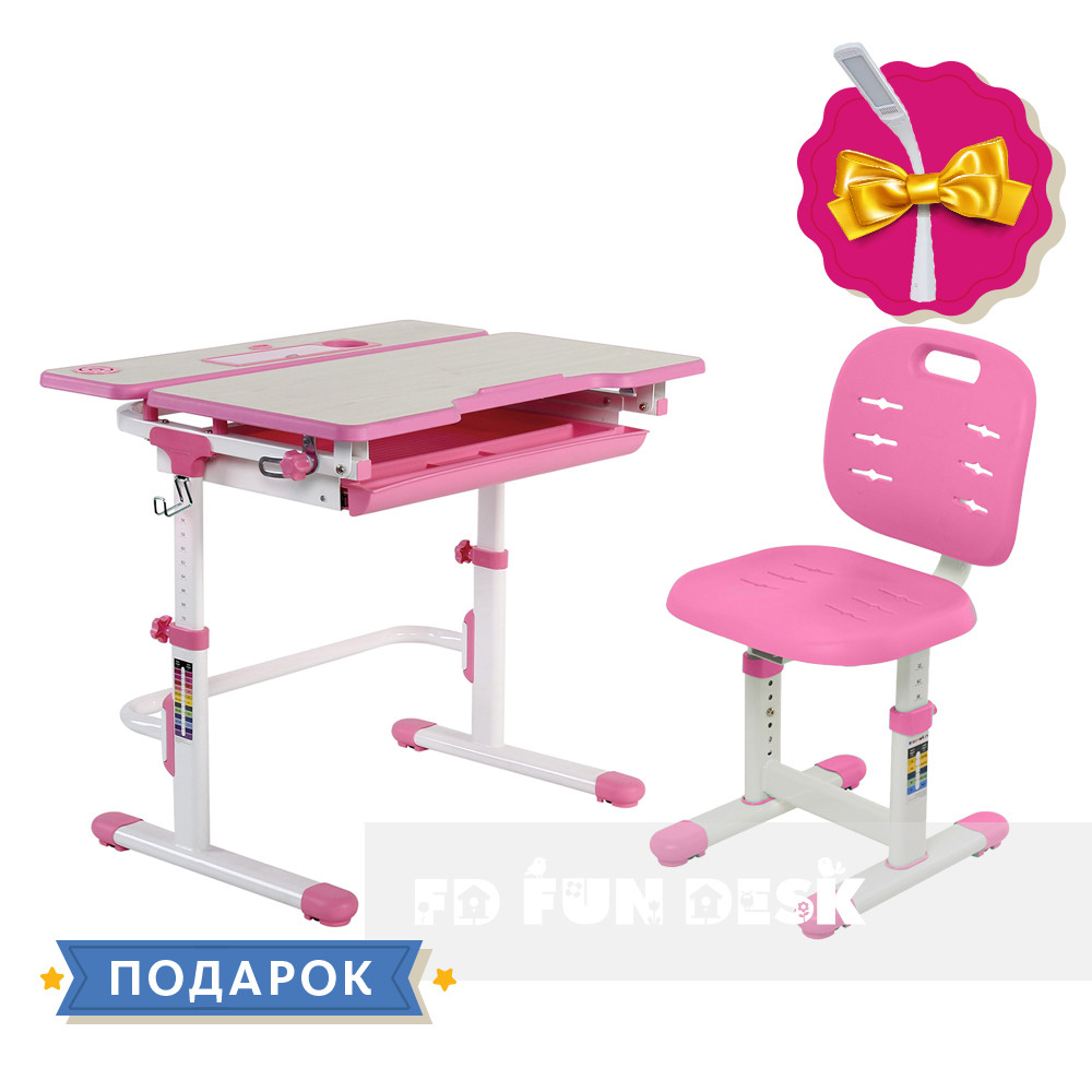 Комплект дівчинки зростаюча парта Lavoro L Pink + стілець дитячий FunDesk SST2-S