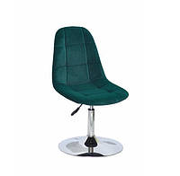 Зелене оксамитове крісло на хромованому млинці Peter CH-Base для барів, сфери послуг