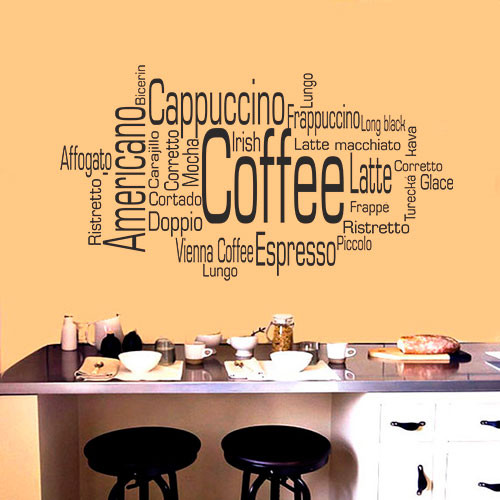 Інтер'єрна наклейка напис Види кави (наклейка на кухню зі словами кави) матова 1000х550 мм
