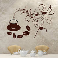 Декоративна наклейка на кухню Музика кави (самоклейка вініл декор стін стікери на шпалери) матова 800х570 мм